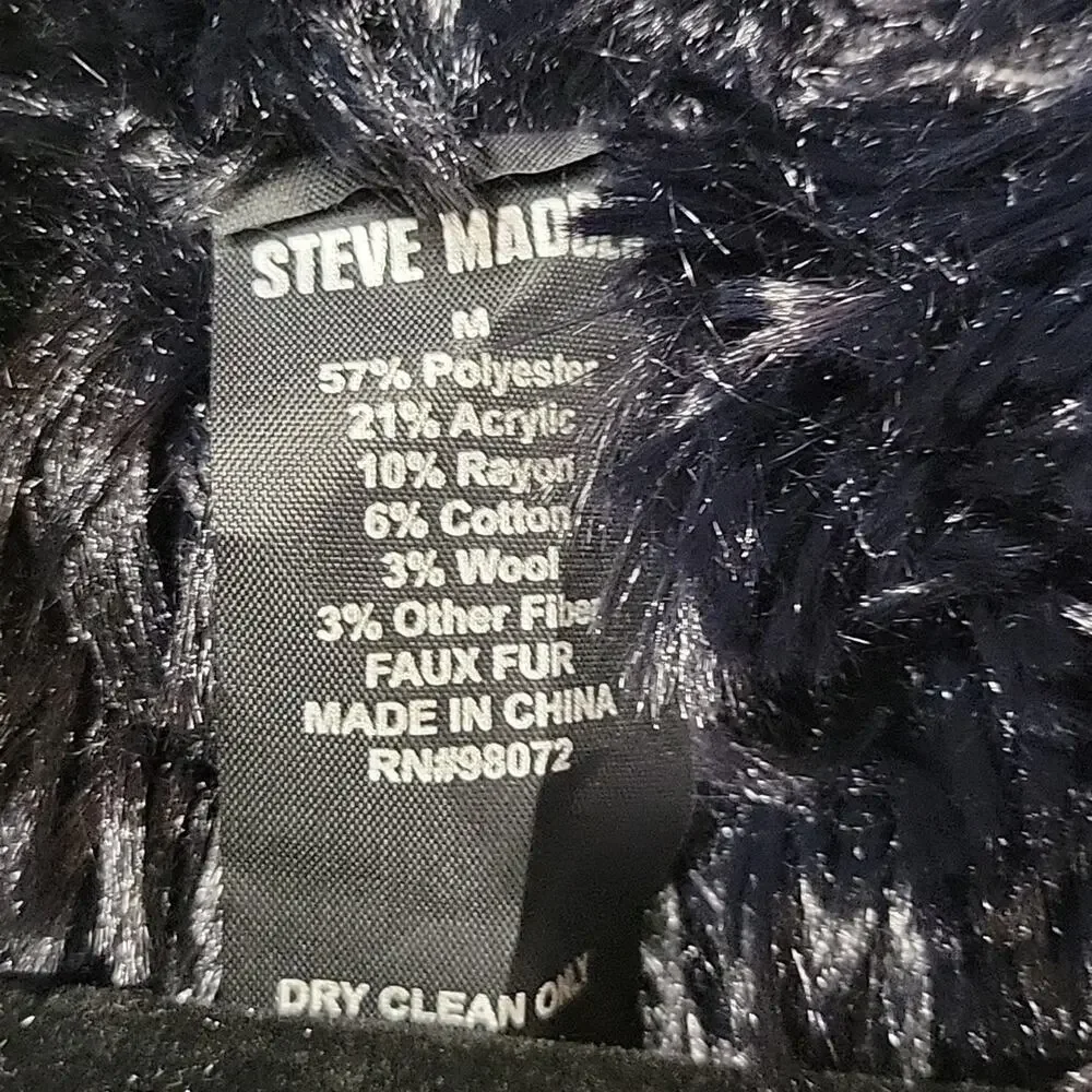Steve Madden Reversible Faux Fur Black White Checkered Vest Womens Medium NWT